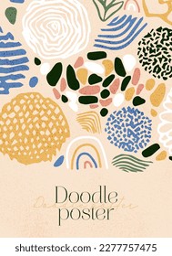 Resumen Afiche del Doodle Beige Naive. Ilustración vectorial del diseño escandinavo de moda. Fondo Colorido.