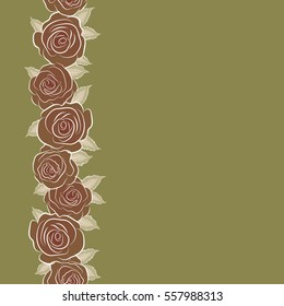 Abstract beige, neutral and brown roses sketch. Flower background with place for your text. Vertical vintage dog rose pattern. Hand drawn seamless pattern. Flower card with vector dog rose.