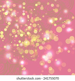 Abstract beige pattern on the pink background with lights