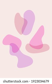 Afiche abstracto de color beige con manchas sin forma, banner en la pared para el diseño interior de la decoración. Afiche minimalista simple. Fondo con manchas de superposición rosadas y violetas, diseño de vectores de tendencia con formas ovaladas. 