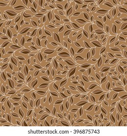 Abstract beige seamless pattern with leaves. Vector illustration.