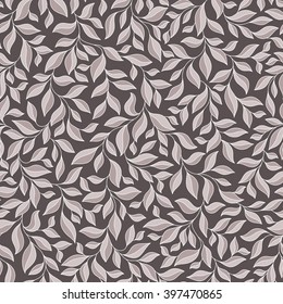 Abstract beige seamless pattern with leaves. Vector illustration.