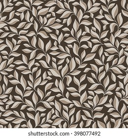 Abstract beige seamless pattern with leaves. Vector illustration.