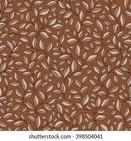 Abstract beige seamless pattern with leaves. Vector illustration.
