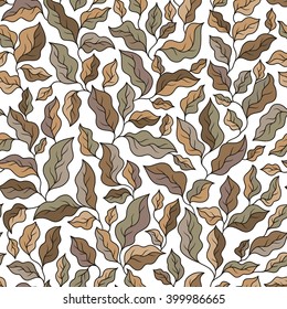 Abstract beige seamless pattern with leaves. Vector illustration.