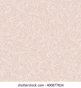 Abstract beige seamless pattern with leaves. Vector illustration.