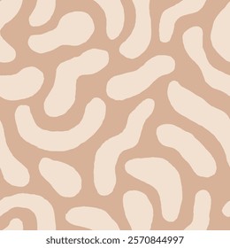 Abstract Beige Seamless Pattern with squiggles and organic shapes. Modern minimalist background with hand drawn geometric texture. Contemporary wallpaper. Repeat vector illustration