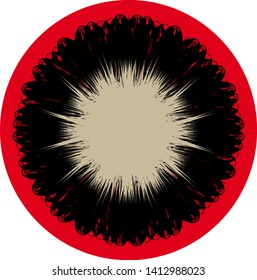 Abstract beige sun in a red circle on white background