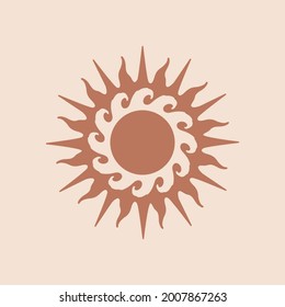 Resumen de sol beige con olas. Boho, símbolo retro con un estilo mínimo. Elemento de diseño perfecto para productos orgánicos y artesanales. Ilustración vectorial para embalaje o logotipo.