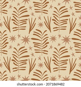 Abstract beige twigs floral shapes plant composition vector poster wall art print warm color palette seamless pattern