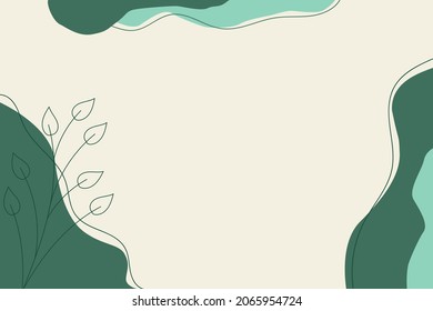 Abstract beige vector background with green spots and stripes, as well as the contour of a plant sprig. Place for text