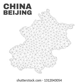 Abstract Beijing City map isolated on a white background. Triangular mesh model in black color of Beijing City map. Polygonal geographic scheme designed for political illustrations.