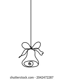 Abstract bell in christmas tree as continuous line drawing on white background. Vector