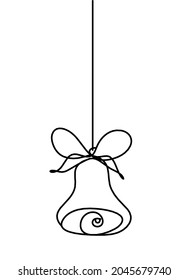 Abstract bell in christmas tree as continuous line drawing on white background. Vector
