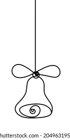 Abstract bell in christmas tree as continuous line drawing on white background. Vector