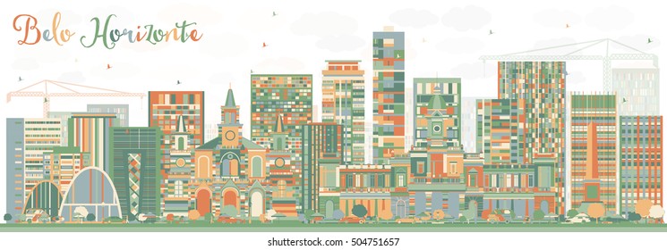 Resumen del Skyline Belo Horizonte con Edificios de Color. Ilustración vectorial. Concepto de viajes de negocios y turismo con arquitectura moderna. Imagen de Presentación Placard Banner y Sitio Web.