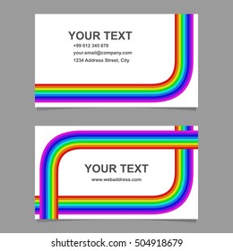 Abstract bend rainbow stripe design business card template set