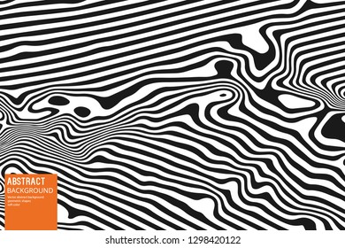 Abstract Bending Black and White Lines on White Background. Vector Geometric illustration Moving Lines for Slides, Posters, Start Pages.