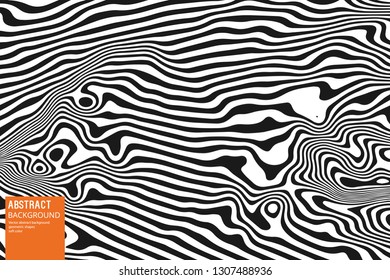 Abstract Bending Black and White Lines on White Background. Vector Geometric illustration Moving Lines for Slides, Posters, Start Pages.