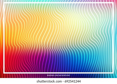 Abstract Bending Line on Colored Background with White Frame for Text, Slogan, Header. Geometric Strokes Curved in Form Waves. Vector Illustration