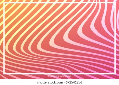Abstract Bending Line on Colored Background with White Frame for Text, Slogan, Header. Geometric Strokes Curved in Form Waves. Vector Illustration