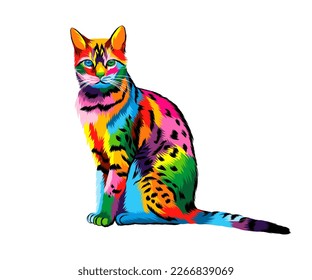 Abstract bengal cat from multicolored paints. Colored drawing. Vector illustration of paints