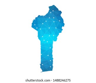 Abstract Benin Map geometric rumpled triangular low poly style gradient graphic on white background , line dots polygonal design for your . Vector illustration eps 10
