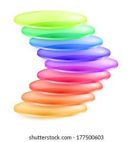 Abstract bent shape made of colorful transparent layers. Illustration on white background