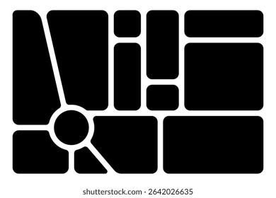 Abstract bento grid layout with geometric shapes. Y2K style background for UI, collage, web design. Modern, minimalist, high contrast shape composition for creative digital projects.