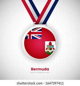 Abstract Bermuda country flag on medal vector. Happy bermuda day background with creative typography.