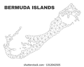 Abstract Bermuda Islands map isolated on a white background. Triangular mesh model in black color of Bermuda Islands map. Polygonal geographic scheme designed for political illustrations.