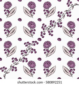  Abstract berries floral seamless pattern.