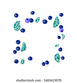 Abstract Berries frame. Hand drawn floral card design with natural elements: cherry, blueberry branches and leaves. Spring holiday poster, article scandinavian style design idea, banner template.