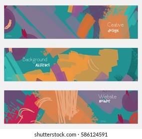 Abstract berries with rough orange green banner set. Hand drawn textures creative abstract design. Website header social media advertisement sale brochure templates. Isolated on layer