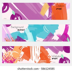 Abstract berries with rough scribbles purple banner set. Hand drawn textures creative abstract design. Website header social media advertisement sale brochure templates. Isolated on layer