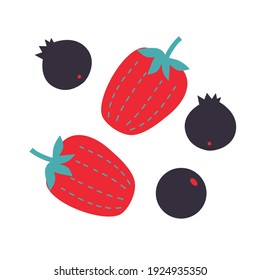 Abstract berries vector illustration. Summer harvest cartoon elements. Banner forest berries strawberry, blueberries in modern style for flyer. Berries cooking elements clip art.