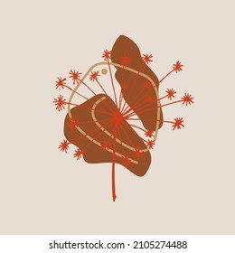 Abstract berry doodle branch for design, beautiful vector illustration on a very light shade of brown background. 