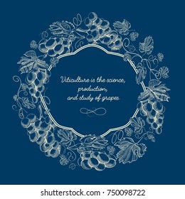 Abstract berry natural hand drawn template with twigs of grapes and inscription in elegant frame vector illustration