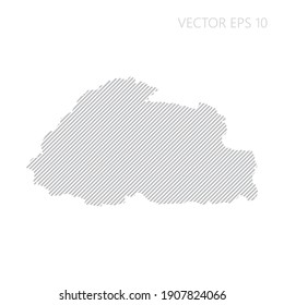 Abstract Bhutan map with gray diagonal lines. Bhutan stripes map. Vector illustration EPS10.