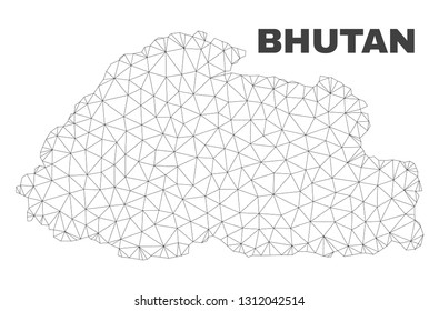 Abstract Bhutan map isolated on a white background. Triangular mesh model in black color of Bhutan map. Polygonal geographic scheme designed for political illustrations.