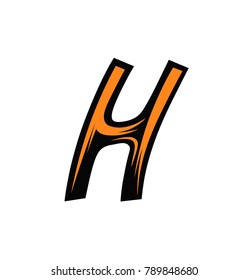 Abstract bicolor alphabet. Dynamic oblique letter. Decorative font. Vector design element for your art. Letter H