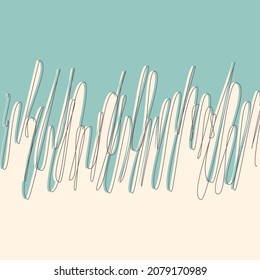 Abstract bicolor background with doodles in the center illustration.