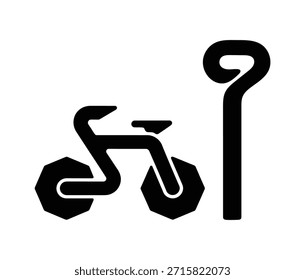 Bicicleta Abstractas con signo de interrogación – Problema de transporte o símbolo de navegación en silueta negra