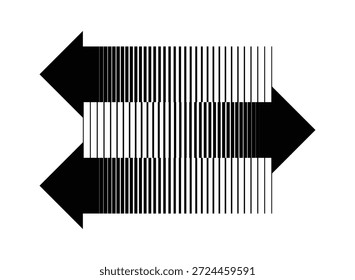Abstract bidirectional arrow with striped optical illusion vector.