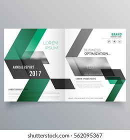 abstract bifold business brochure design template with green shapes