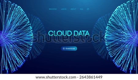 Abstract big ai digital line cloud with data flow and circle background for futuristic tech networks. Cyber connections in blue 3d vector space with computer or particle design.