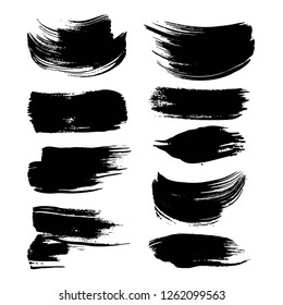 Abstract big black ink strokes set isolated on a white background