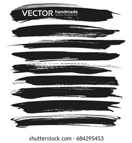 Abstract big black long brush strokes set isolated on a white background