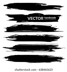 Abstract big black long ink strokes isolated on a white background