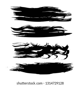 Abstract big black textured strokes of thick paint isolated on white background